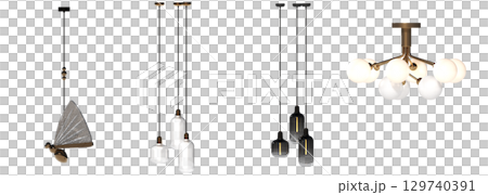 chandelier on the ceiling isolated on transparent background, hanging lamp, pendant light, 3D illustration, cg render chandelier on the ceiling isolated on transparent background, hanging lamp, pendant light, 3D illustration, cg render 129740391