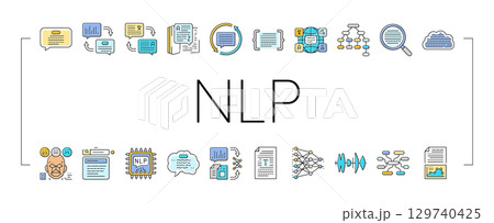 natural language processing nlp icons set vector 129740425