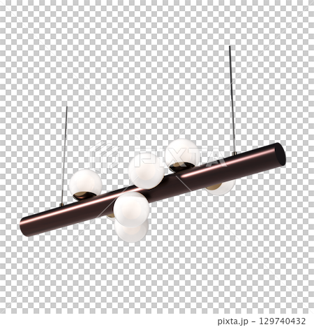 chandelier on the ceiling isolated on transparent background, hanging lamp, pendant light, 3D illustration, cg render 129740432