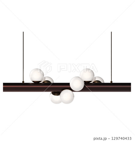 chandelier on the ceiling isolated on transparent background, hanging lamp, pendant light, 3D illustration, cg render 129740433