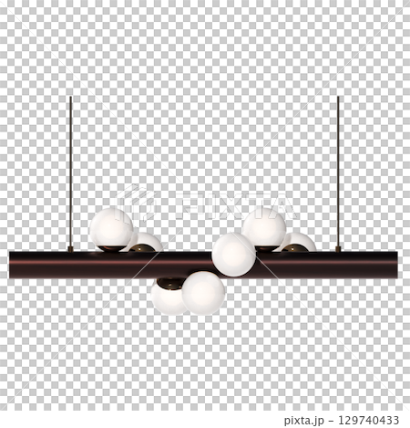 chandelier on the ceiling isolated on transparent background, hanging lamp, pendant light, 3D illustration, cg render 129740433