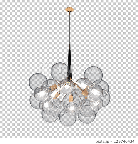 chandelier on the ceiling isolated on transparent background, hanging lamp, pendant light, 3D illustration, cg render chandelier on the ceiling isolated on transparent background, hanging lamp, pendant light, 3D illustration, cg render 129740434