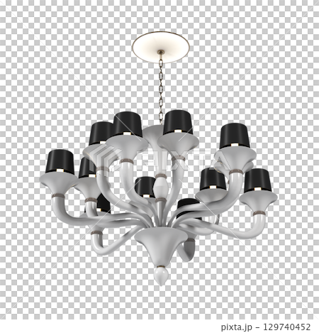 chandelier on the ceiling isolated on transparent background, hanging lamp, pendant light, 3D illustration, cg render 129740452