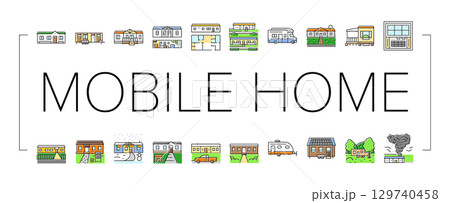 mobile home trailer, camper icons set vector mobile home trailer, camper icons set vector 129740458