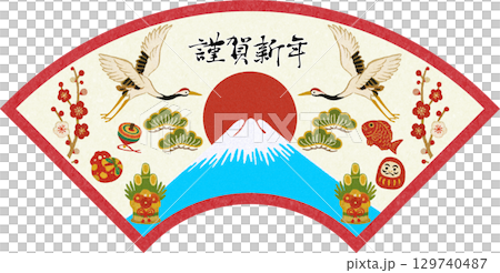 扇富士縁起物背景 扇富士縁起物背景 129740487