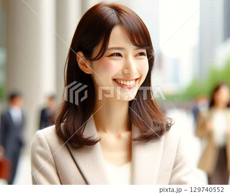 オフィス街で微笑むビジネスウーマン 129740552