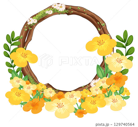 Floral Wreath with Yellow Flowers and Branches Floral Wreath with Yellow Flowers and Branches 129740564