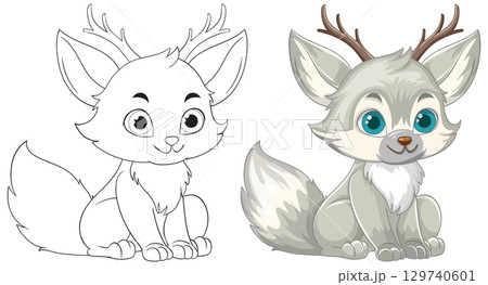 Charming Cartoon Fox with Antlers Illustration 129740601