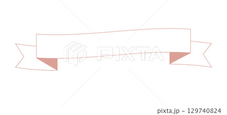 ゆるいカーブのついたシンプルなピンクの枠の白リボンのイラスト 129740824