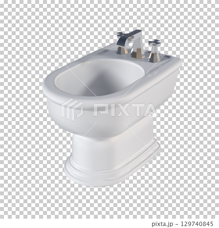 Lavatory pan isolated on a transparent background, bidet, 3D illustration, and CG render Lavatory pan isolated on a transparent background, bidet, 3D illustration, and CG render 129740845