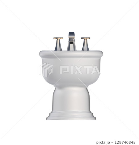 Lavatory pan isolated on a transparent background, bidet, 3D illustration, and CG render 129740848