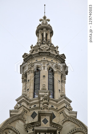 Chambord castle with intricate details in France's Loire Valley during a cloudy day 129740883