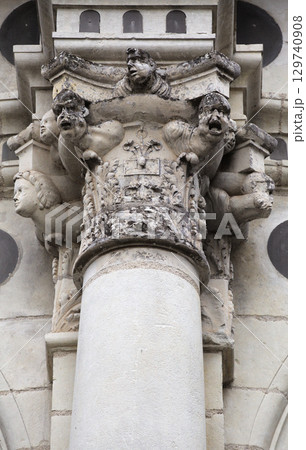 Intricate architectural detailing at Chambord Castle in France showcasing historic craftsmanship Intricate architectural detailing at Chambord Castle in France showcasing historic craftsmanship 129740908
