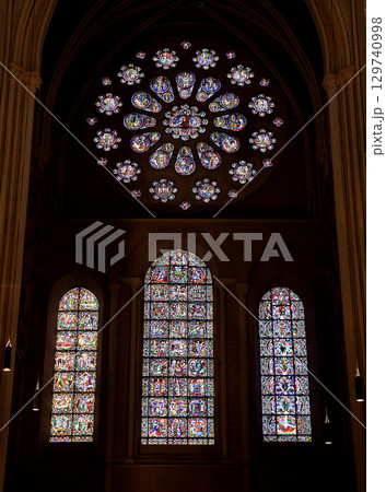 Stunning stained glass windows of Notre-Dame de Chartres Cathedral in France 129740998