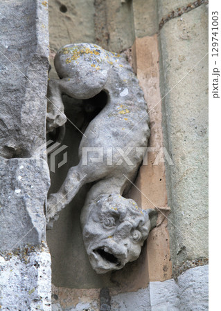 Sculptural detail of a grotesque figure from Notre-Dame de Chartres Cathedral in France 129741003