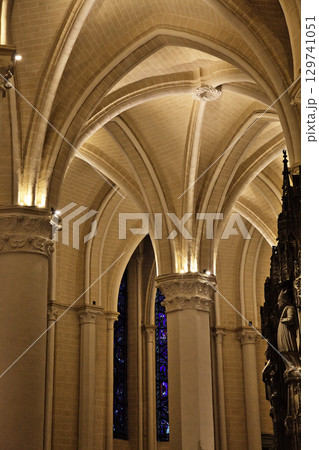 Gothic columns and arches of Notre-Dame de Chartres Cathedral in France 129741051