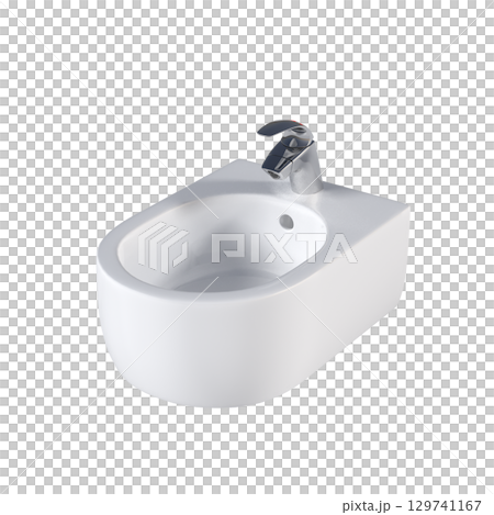 Lavatory pan isolated on a transparent background, bidet, 3D illustration, and CG render 129741167