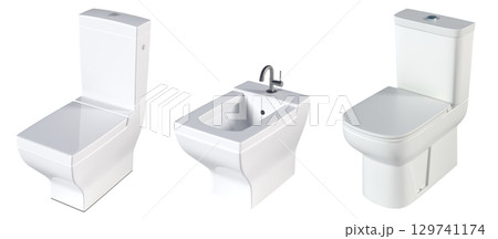 Lavatory pan isolated on a transparent background, bidet, 3D illustration, and CG render 129741174