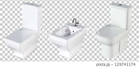 Lavatory pan isolated on a transparent background, bidet, 3D illustration, and CG render 129741174