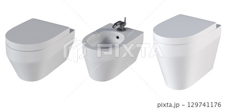 Lavatory pan isolated on a transparent background, bidet, 3D illustration, and CG render Lavatory pan isolated on a transparent background, bidet, 3D illustration, and CG render 129741176