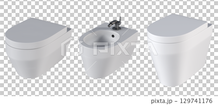 Lavatory pan isolated on a transparent background, bidet, 3D illustration, and CG render 129741176