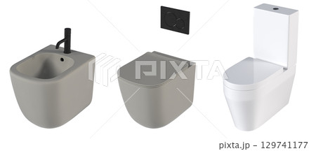 Lavatory pan isolated on a transparent background, bidet, 3D illustration, and CG render 129741177