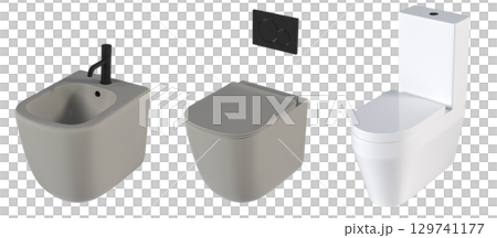 Lavatory pan isolated on a transparent background, bidet, 3D illustration, and CG render 129741177