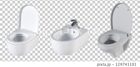 Lavatory pan isolated on a transparent background, bidet, 3D illustration, and CG render 129741181