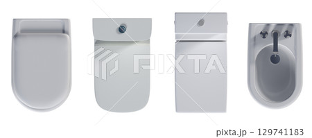 Lavatory pan isolated on a transparent background, bidet, 3D illustration, and CG render 129741183