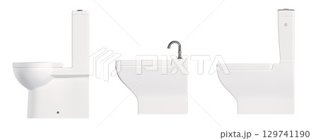 Lavatory pan isolated on a transparent background, bidet, 3D illustration, and CG render Lavatory pan isolated on a transparent background, bidet, 3D illustration, and CG render 129741190