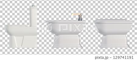 Lavatory pan isolated on a transparent background, bidet, 3D illustration, and CG render 129741191
