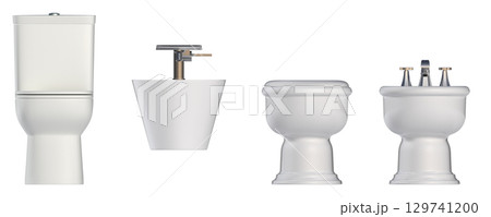 Lavatory pan isolated on a transparent background, bidet, 3D illustration, and CG render 129741200