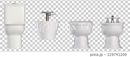Lavatory pan isolated on a transparent background, bidet, 3D illustration, and CG render 129741200