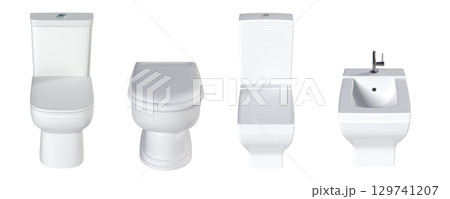 Lavatory pan isolated on a transparent background, bidet, 3D illustration, and CG render 129741207