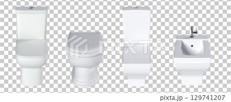 Lavatory pan isolated on a transparent background, bidet, 3D illustration, and CG render 129741207