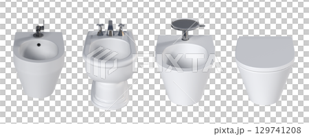 Lavatory pan isolated on a transparent background, bidet, 3D illustration, and CG render Lavatory pan isolated on a transparent background, bidet, 3D illustration, and CG render 129741208