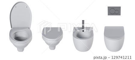 Lavatory pan isolated on a transparent background, bidet, 3D illustration, and CG render 129741211