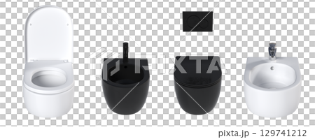 Lavatory pan isolated on a transparent background, bidet, 3D illustration, and CG render Lavatory pan isolated on a transparent background, bidet, 3D illustration, and CG render 129741212