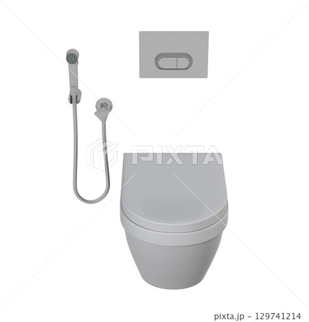 Lavatory pan isolated on a transparent background, bidet, 3D illustration, and CG render 129741214