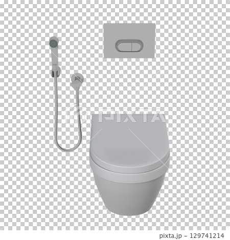 Lavatory pan isolated on a transparent background, bidet, 3D illustration, and CG render 129741214
