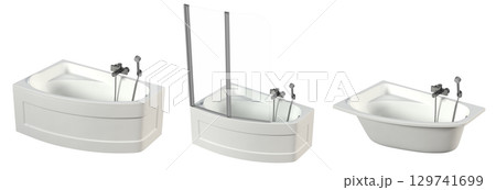 bathtub isolated on a transparent background, 3D illustration, and a CG render bathtub isolated on a transparent background, 3D illustration, and a CG render 129741699