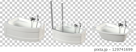bathtub isolated on a transparent background, 3D illustration, and a CG render bathtub isolated on a transparent background, 3D illustration, and a CG render 129741699