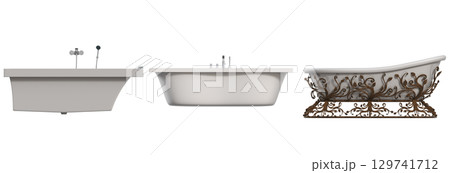 bathtub isolated on a transparent background, 3D illustration, and a CG render 129741712