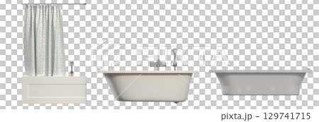 bathtub isolated on a transparent background, 3D illustration, and a CG render bathtub isolated on a transparent background, 3D illustration, and a CG render 129741715