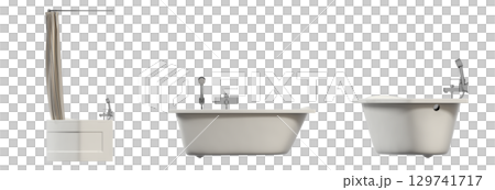 bathtub isolated on a transparent background, 3D illustration, and a CG render bathtub isolated on a transparent background, 3D illustration, and a CG render 129741717