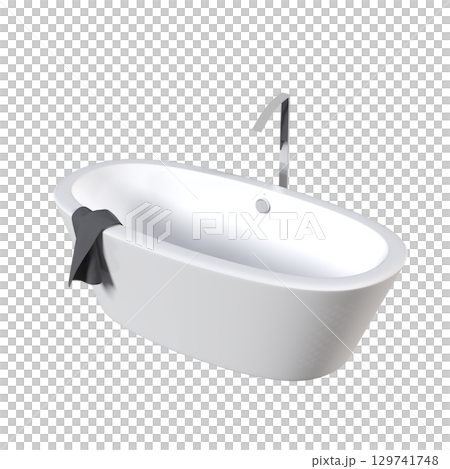 bathtub isolated on a transparent background, 3D illustration, and a CG render bathtub isolated on a transparent background, 3D illustration, and a CG render 129741748