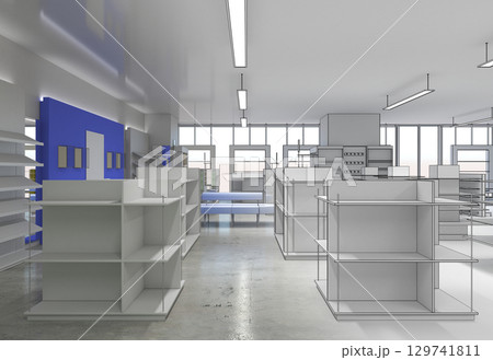 shopping mall, interior visualization, 3D illustration shopping mall, interior visualization, 3D illustration 129741811