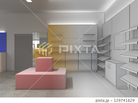 shopping mall, interior visualization, 3D illustration shopping mall, interior visualization, 3D illustration 129741829