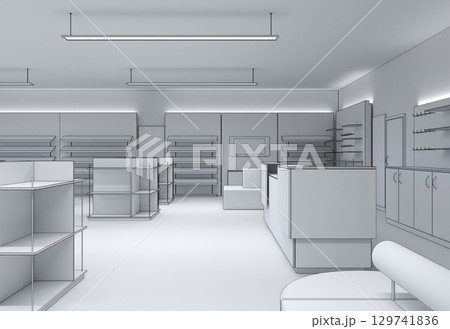 shopping mall, interior visualization, 3D illustration 129741836