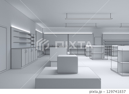 shopping mall, interior visualization, 3D illustration 129741837